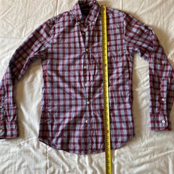 J. Crew Men's Shirt XS Button Down Slim Fit Grey Red Blue Plaid Cotton - Picture 5 of 6